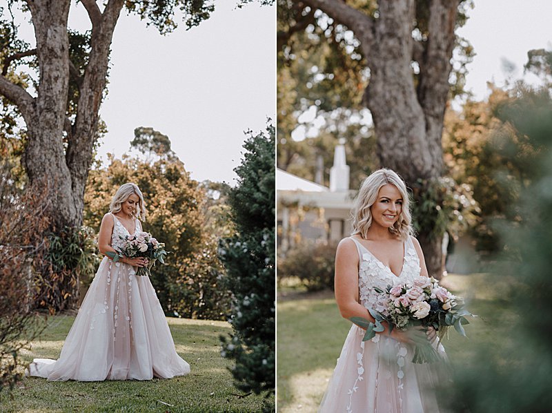 Metung Wedding, Gippsland Wedding, Ivory Tribe real wedding, private property wedding, bride style, bluebell bridal, Dusty Pink boquet