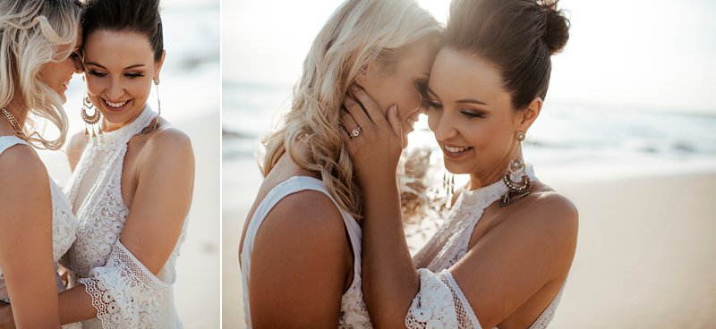 Same sex female wedding, beach sunset wedding