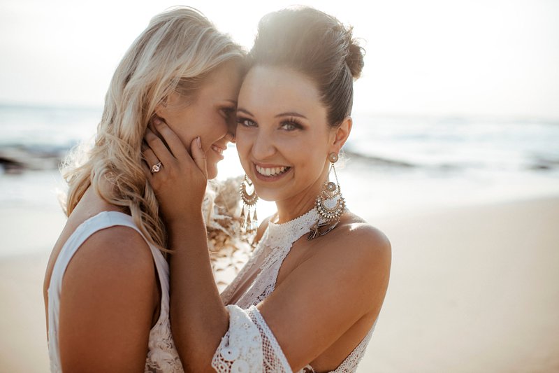 Same sex female wedding, beach sunset wedding