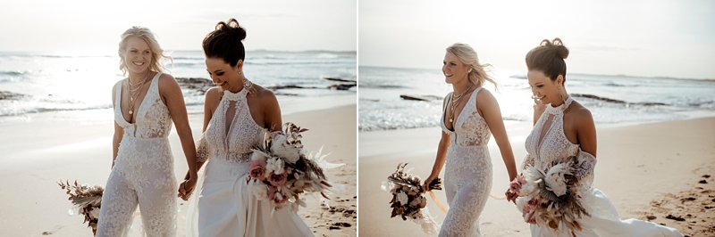 Same Sex Beach Wedding, Two brides, Sunset beach wedding