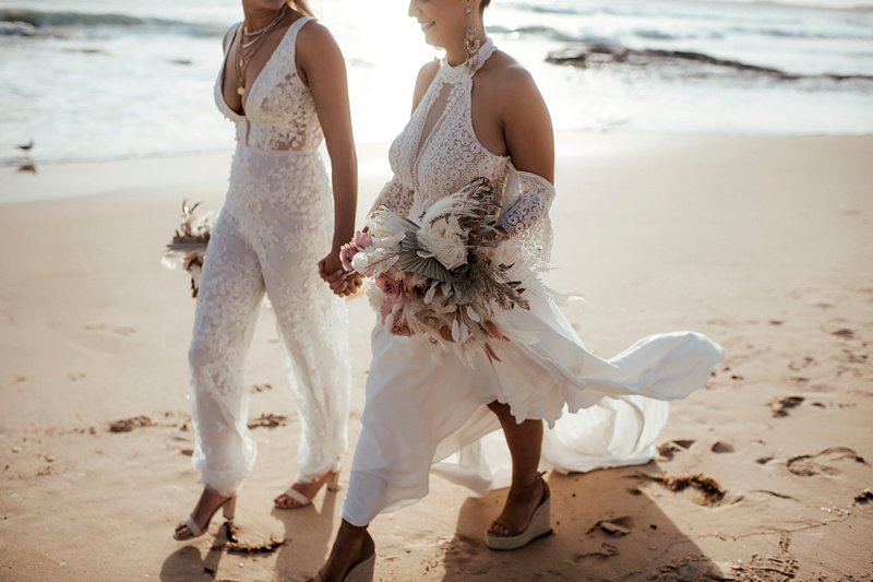 Same Sex Beach Wedding, Two brides, Sunset beach wedding