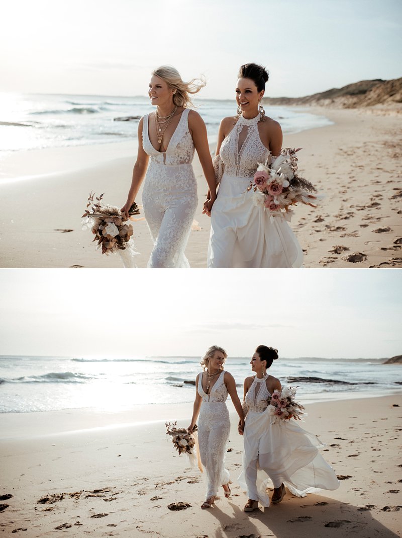 Same Sex Beach Wedding, Two brides, Sunset beach wedding