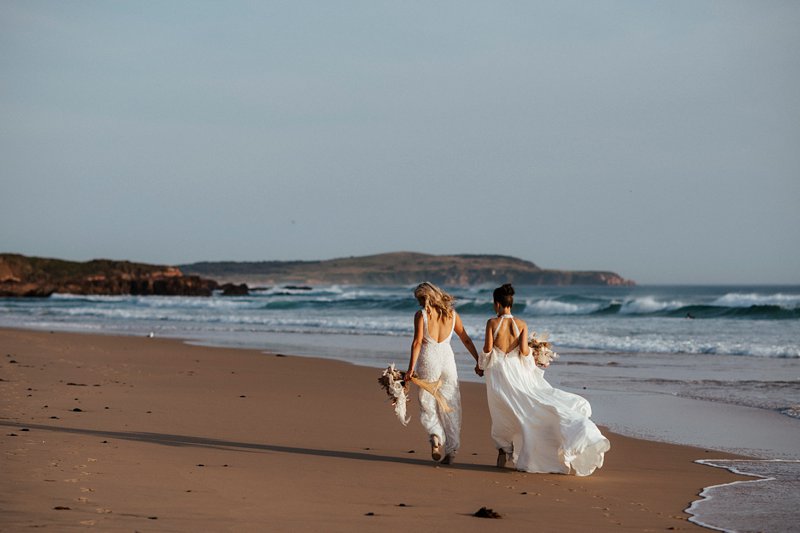 Same Sex Beach Wedding, Two brides, Sunset beach wedding