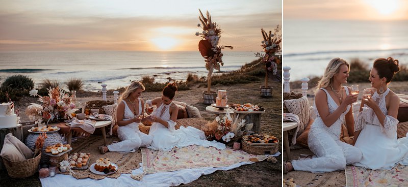 boho wedding feast set up, styled clifftop wedding feast, same sex wedding, Cape Kitchen wedding