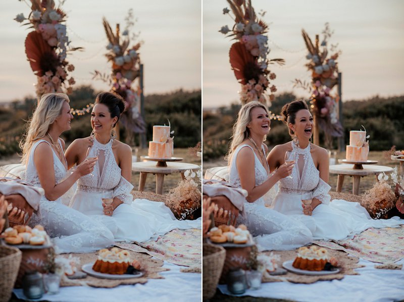 boho wedding feast set up, styled clifftop wedding feast, same sex wedding, Cape Kitchen wedding