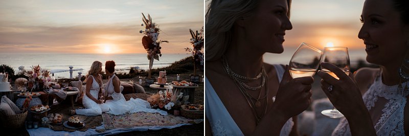 boho wedding feast set up, styled clifftop wedding feast, same sex wedding, Cape Kitchen wedding