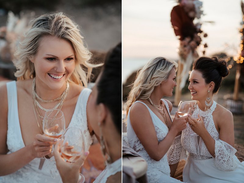 boho wedding feast set up, styled clifftop wedding feast, same sex wedding, Cape Kitchen wedding