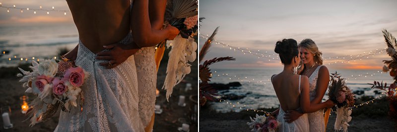 boho wedding ceremony set up, styled clifftop wedding ceremony, same sex wedding, Fairylight wedding, Cape Kitchen wedding