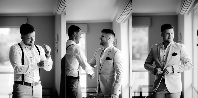 Groom getting dressed