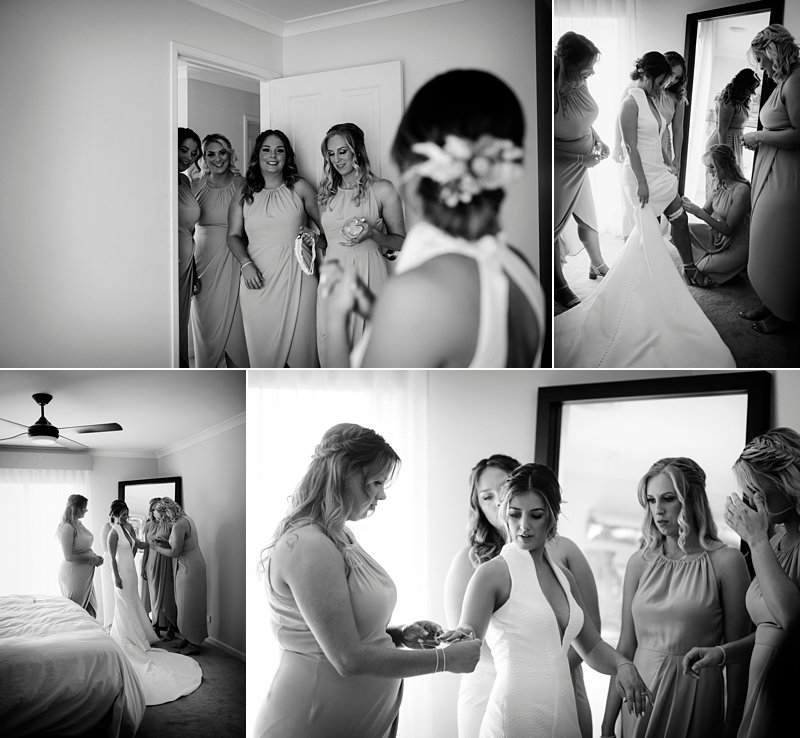 Bride getting dressed