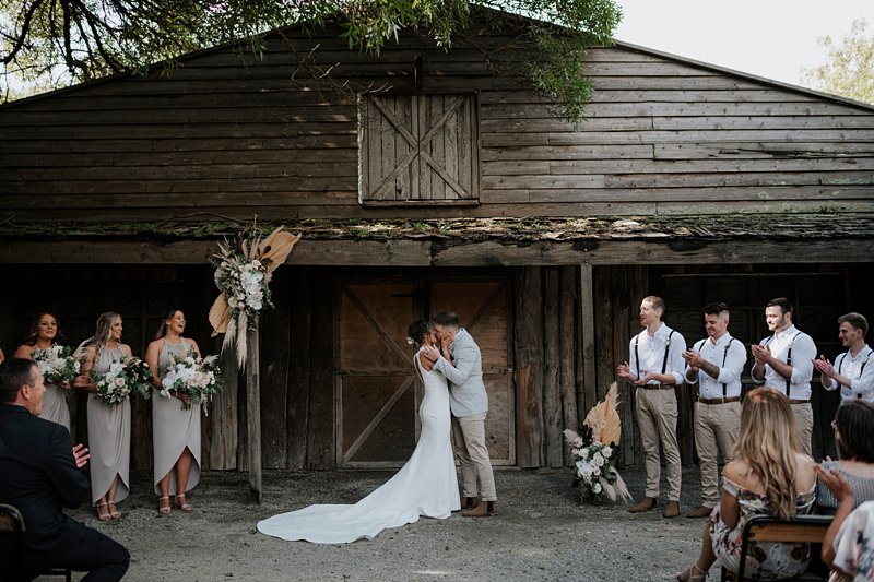 The Farm Barn Ceremony, Anna Smale Celebrant, Bridal Kiss