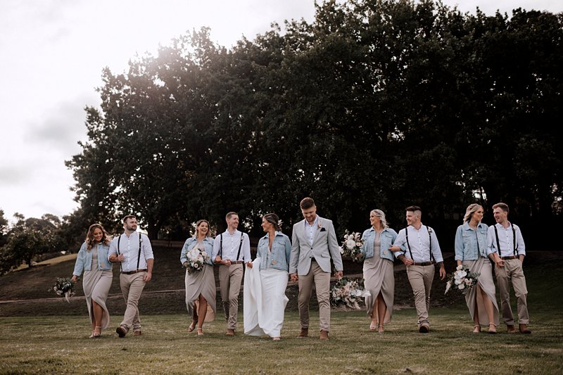 The Farm Yarra Valley, Bridal Party in denim jackets